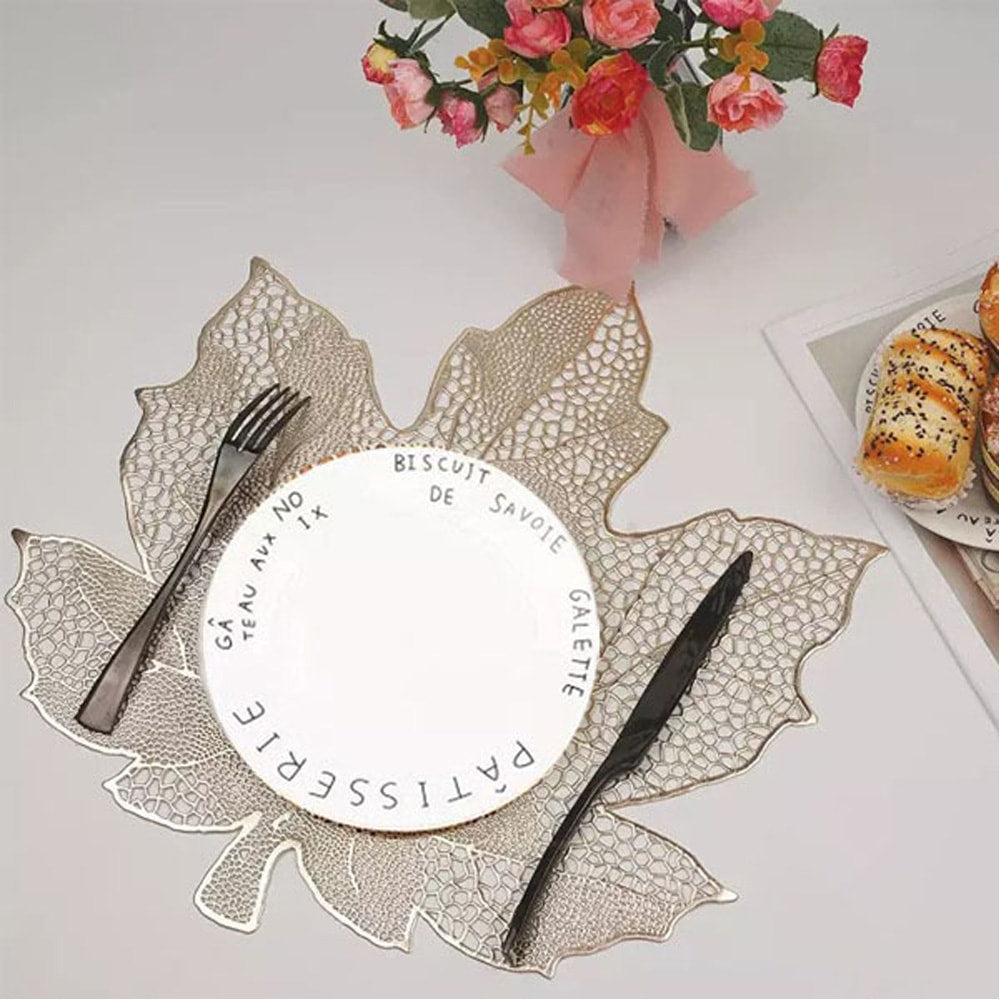 2pcs Coaster Table Mat Set Non-Slip Vinyl Floral Golden Placemats