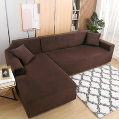 L-Shape Jersey Sofa Cover Brown