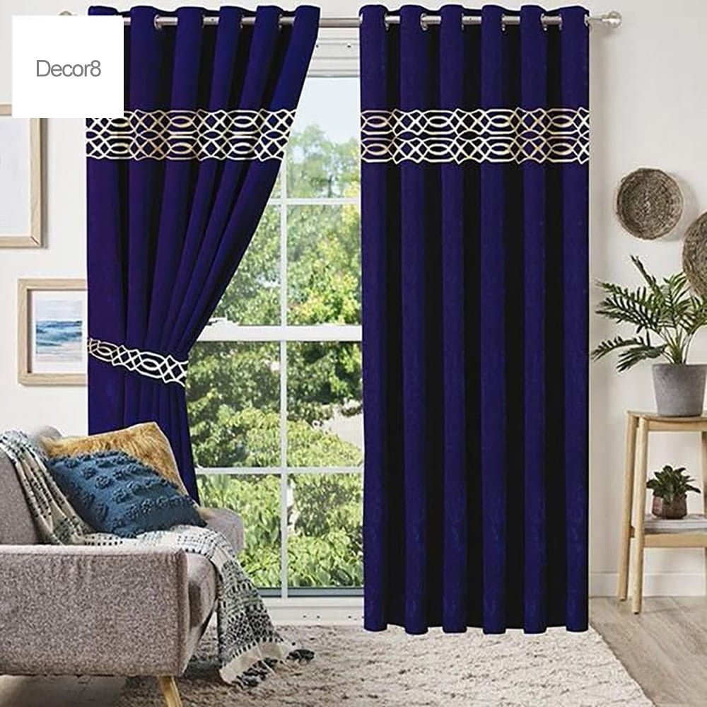 Premium Versace Velvet Curtain Panels - Blue