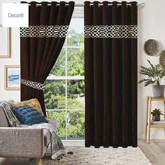 Premium Versace Velvet Curtain Panels - Brown