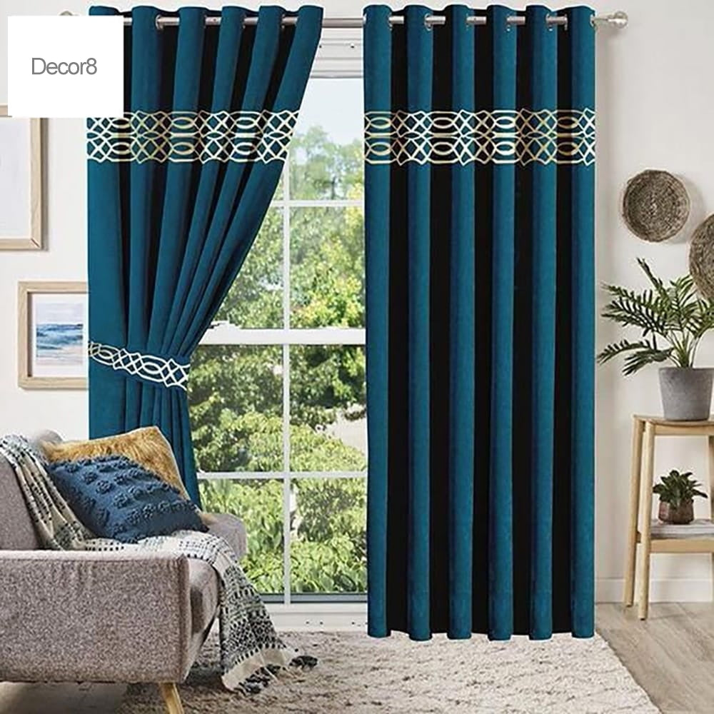 Premium Versace Velvet Curtain Panels - Dark Cyan