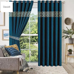 Premium Versace Velvet Curtain Panels - Dark Cyan