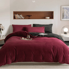 Reversible Duvet Cover - Maroon Black