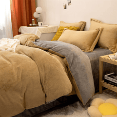 Reversible Duvet Cover - Mustard Grey