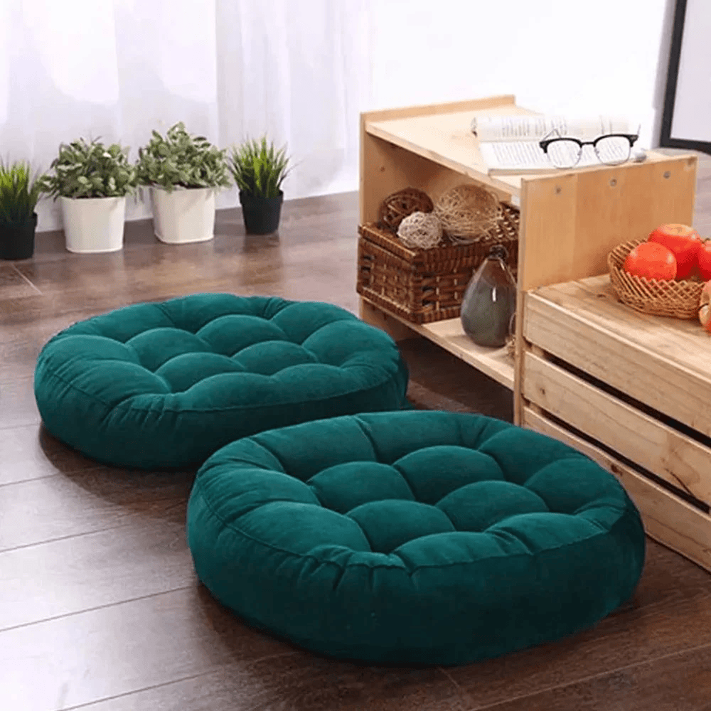 Round-Shape-Velvet-Floor-Cushions-Dark Teal