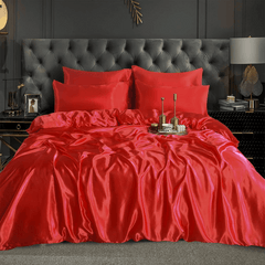 Silk Duvet Cover Set - Coral Red