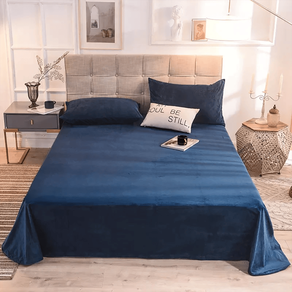 Velvet Flat Bed Sheet - Dark Blue