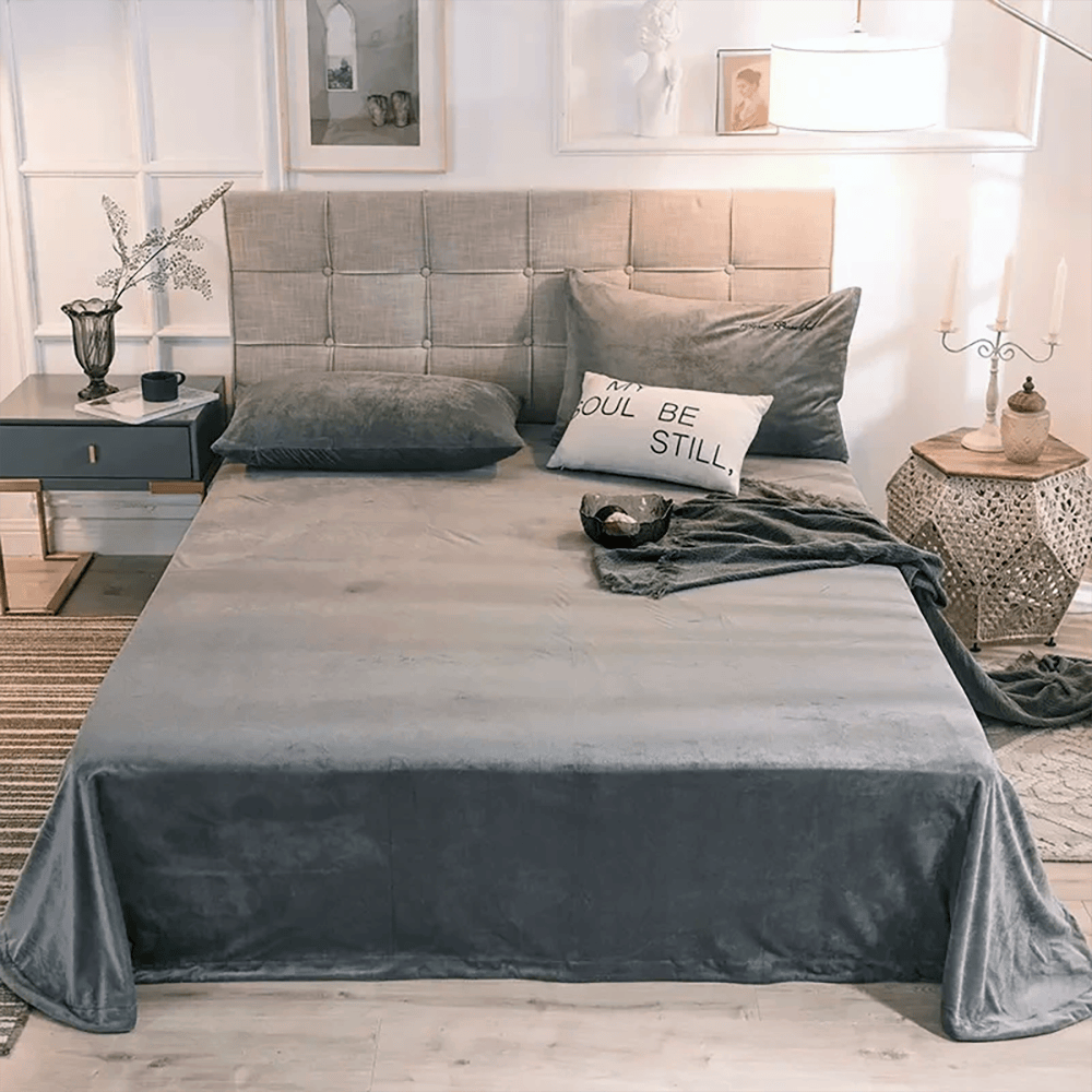 Velvet Flat Bed Sheet - Dark Grey
