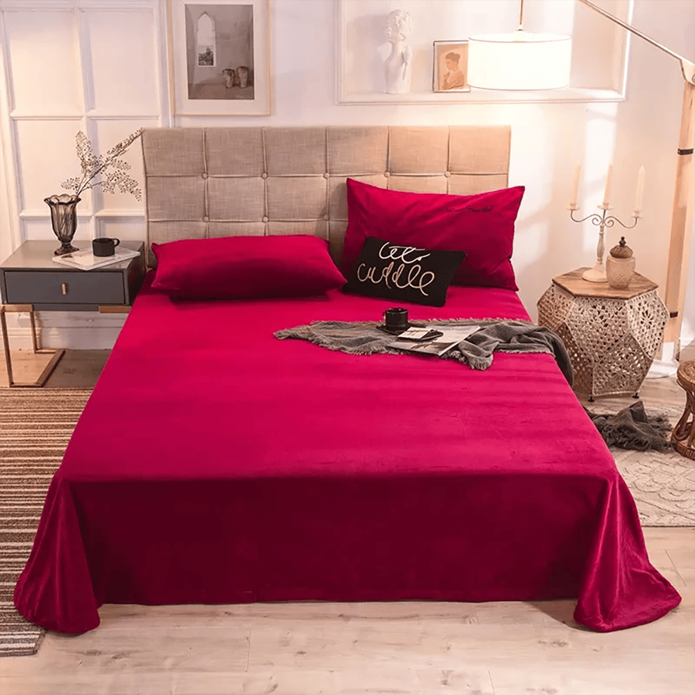 Velvet Flat Bed Sheet - Red
