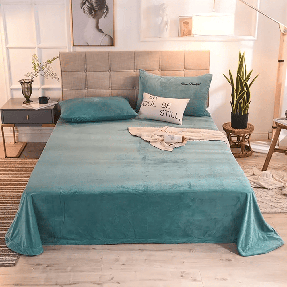 Velvet Flat Bed Sheet - Sea Green