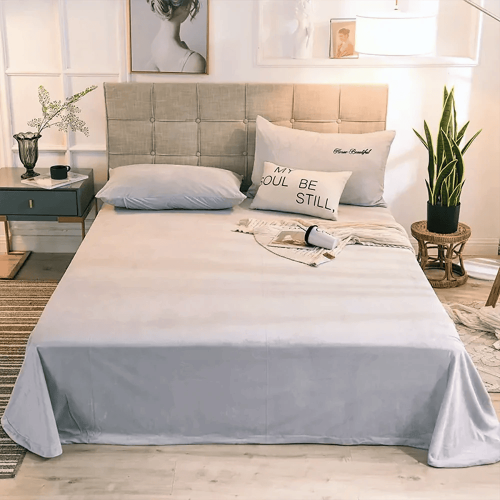 Velvet Bed Sheet - Silver Grey