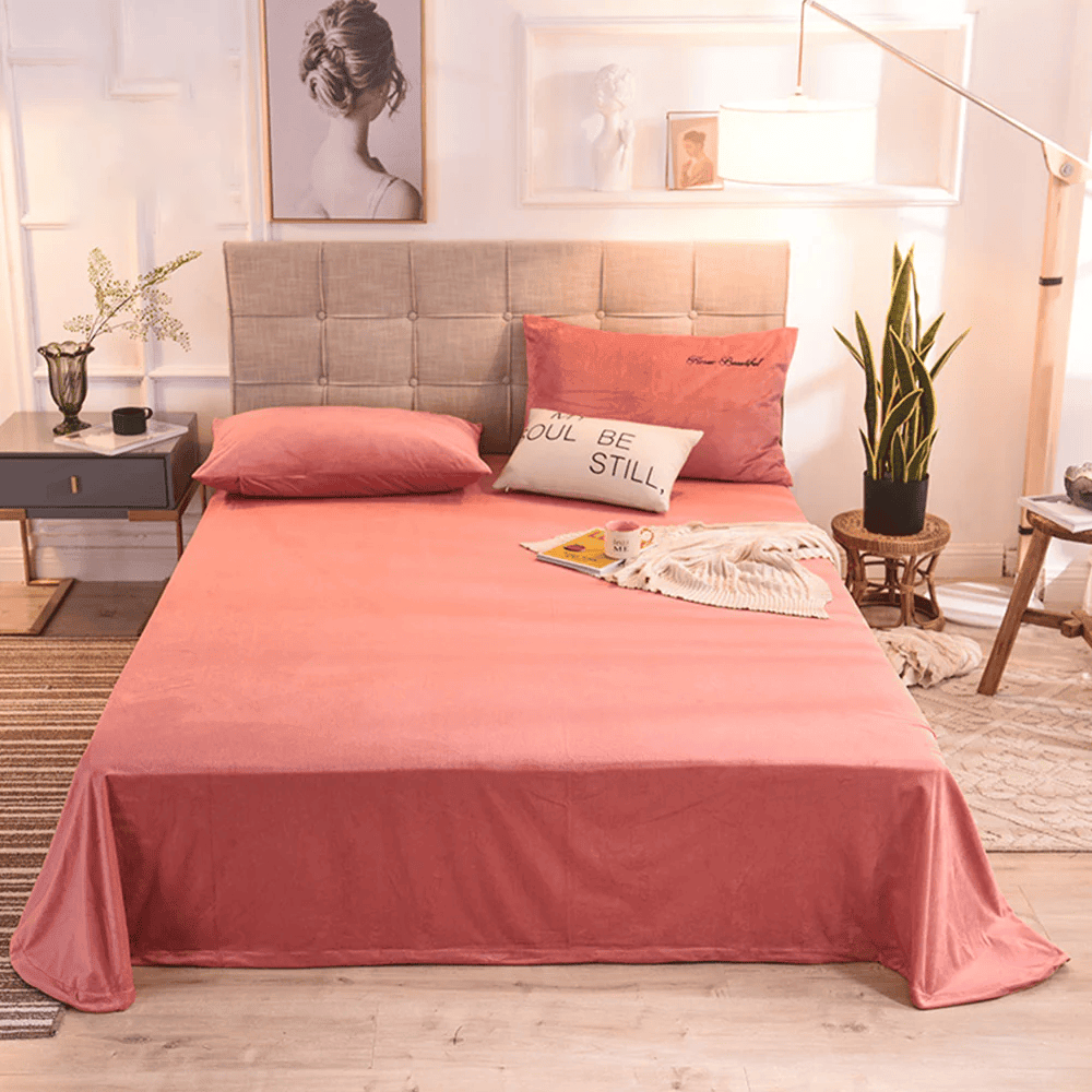 Velvet Bed sheet - Peach