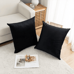 Velvet Cushion Covers for Sofa - Black Color