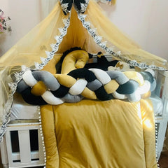 BabyCot BeddingSet Cloud Gold Black & Grey