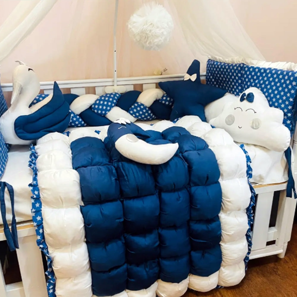 BabyCot BeddingSet Tiny Heaven Dark Blue
