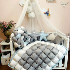 BabyCot BeddingSet Tiny Heaven Grey & Powder Blue