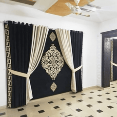 Blind Curtains Velvet Fabric Laser Cut Art – Black Off White Versace