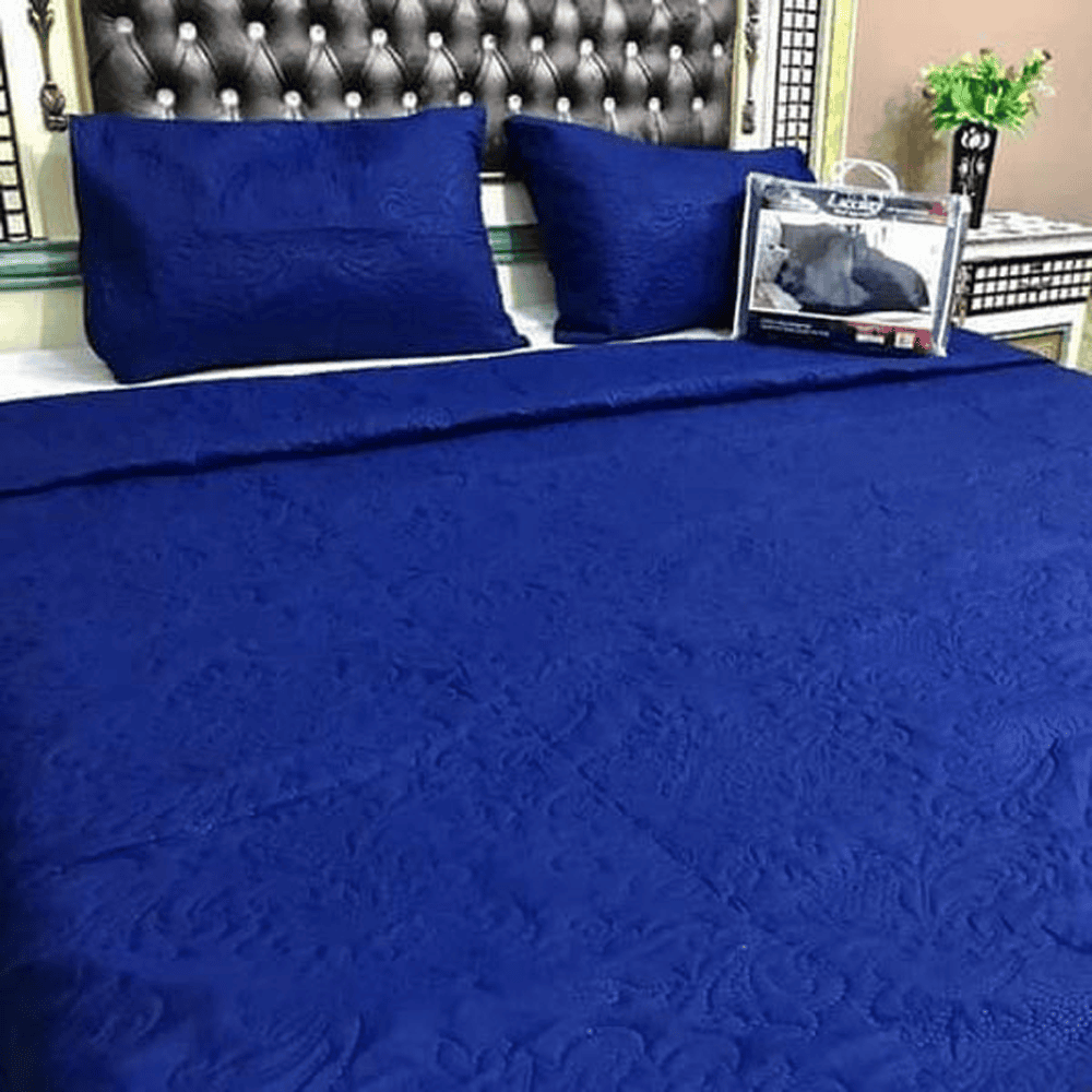Embossed Fabric Quilted Bedspread – Blue