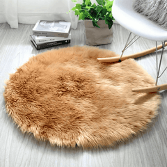 Fluffy Faux Fur Mat - Round Shape - Brown
