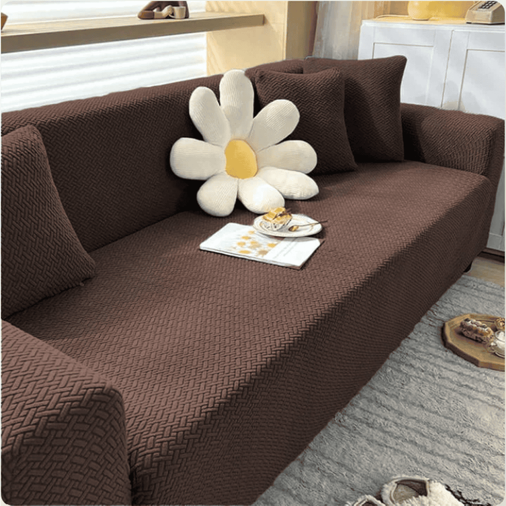 Jacquard Sofa Cover - Brown