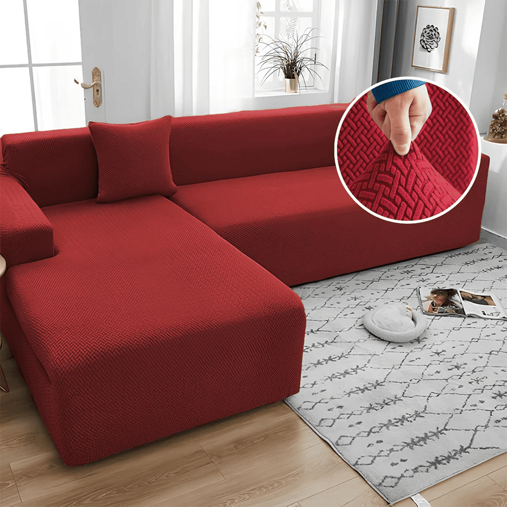 L-Shape Jacquard Sofa Cover - Red