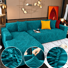 L-Shape Zebra Sofa Cover - Aqua