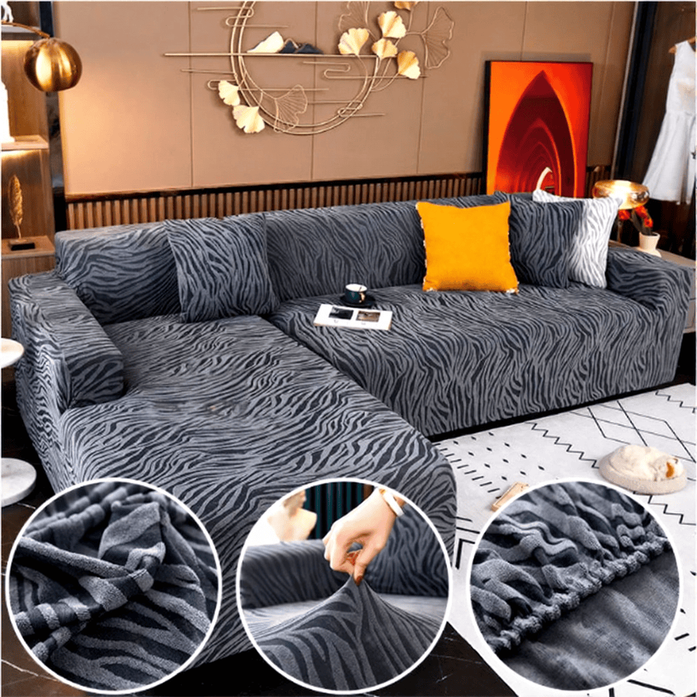 L-Shape Zebra Sofa Cover - Grey