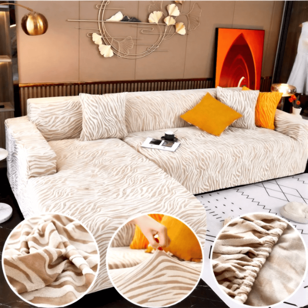 L-Shape Zebra Sofa Cover - Off White