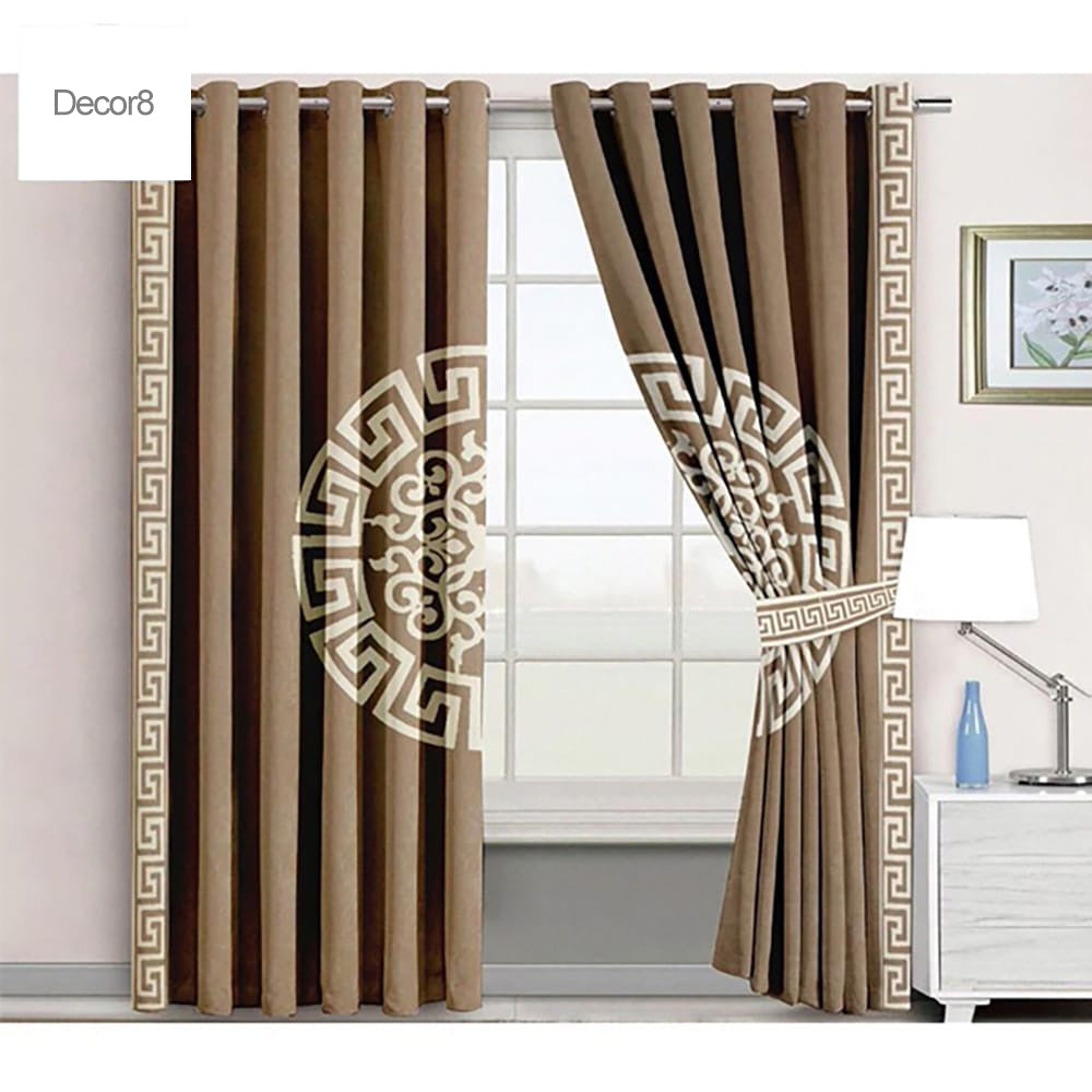 premium versace motif velvet curtain - camel