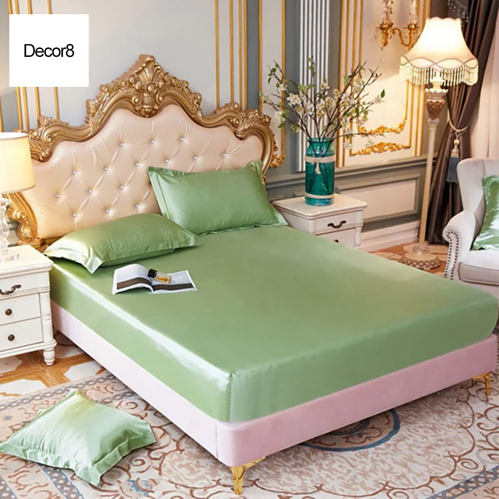silk fitted sheet mint green