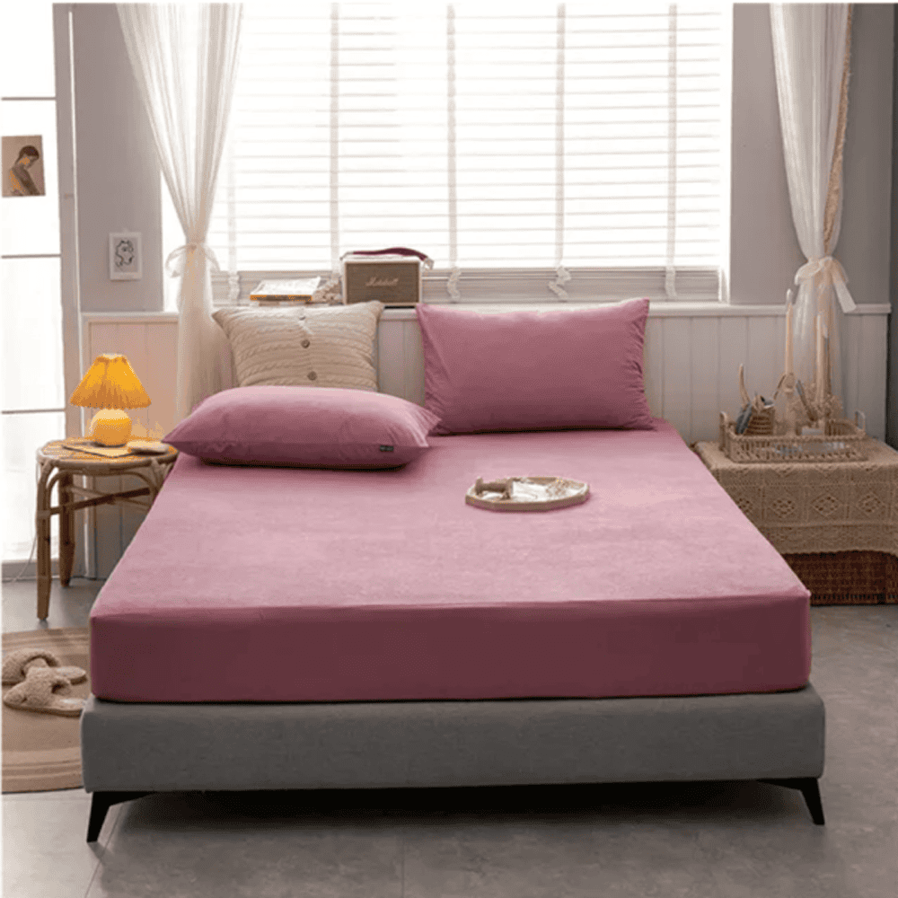 VELVET FITTED BED SHEET – WARM CORAL
