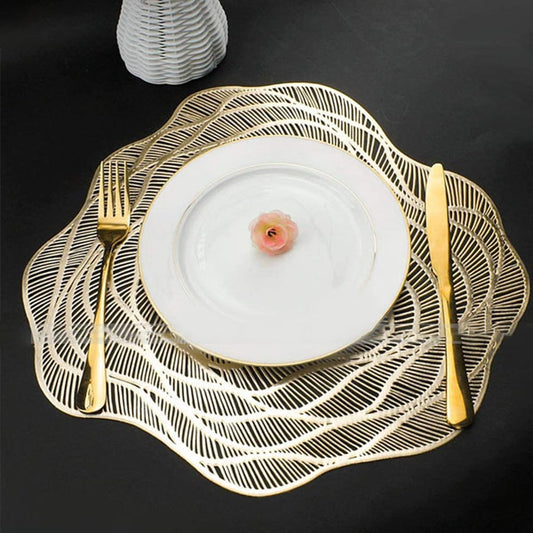2pcs Coaster Table Mat Set Non-Slip PVC Golden Circle Placemats