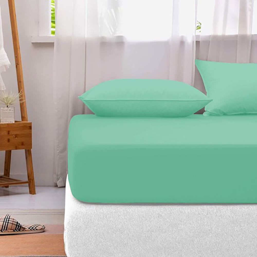 Cotton fitted sheet-Seafoam