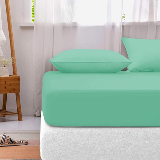 Cotton fitted sheet-Seafoam