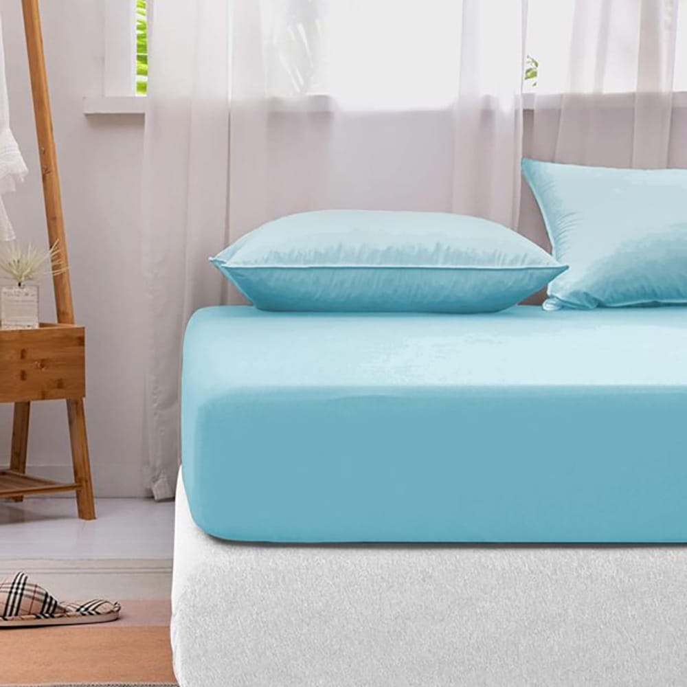 Cotton fitted sheet-Sky Blue