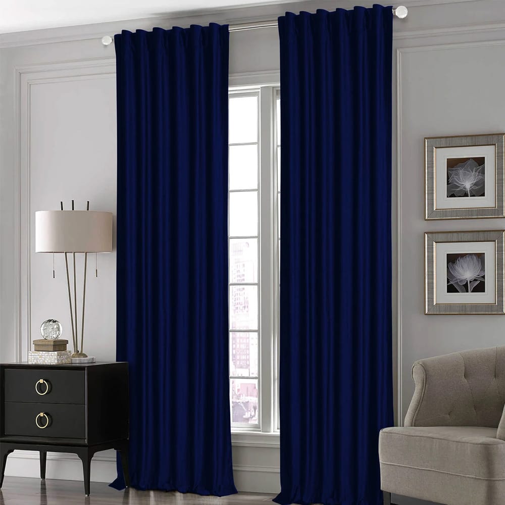Dark Blue Silk Curtains