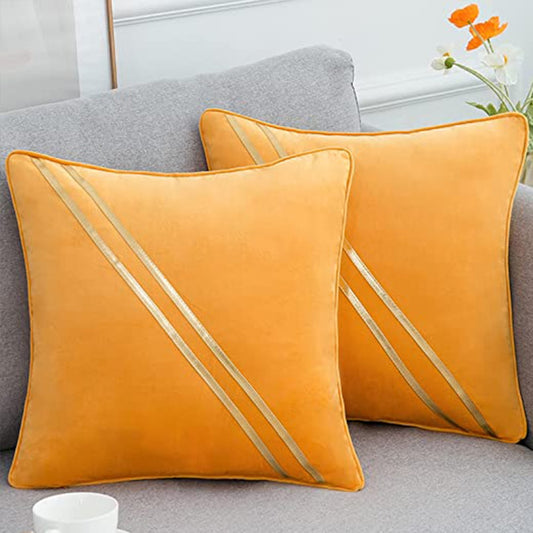 Diagonal Line Velvet Cushion Covers - Yellow