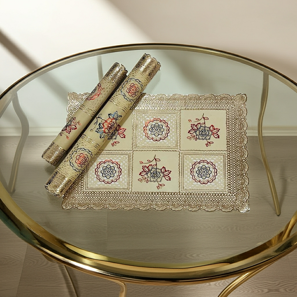 3 pc Coaster Table Mat Set & Placemat – Coaster - Multi Golden