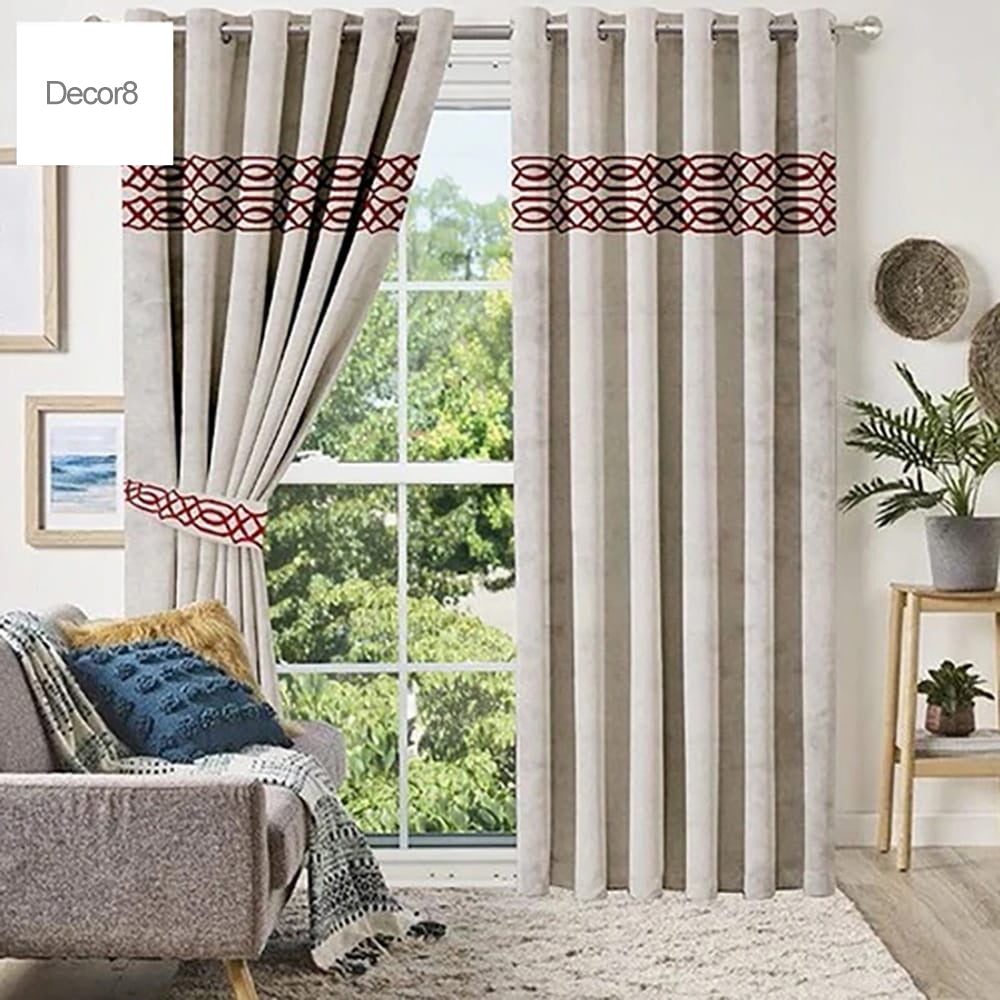 Premium Versace Velvet Curtain Panels  - Beige