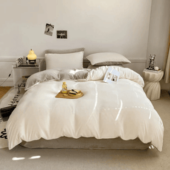 Reversible Velvet Duvet Cover - Off White & Light Brown