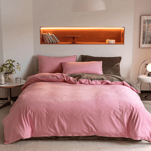 Reversible Duvet Cover - Light Pink Brown