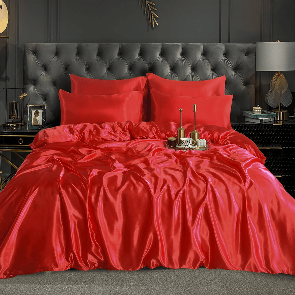 Silk Duvet Cover Set - Coral Red