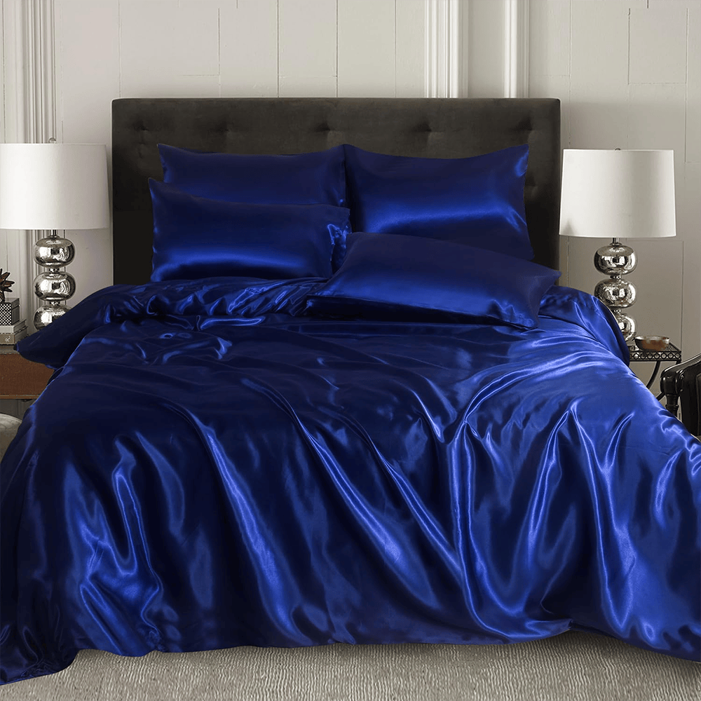 Silk Duvet Cover Set - Navy Blue