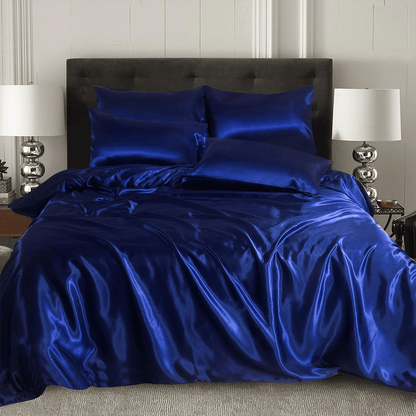 Silk Duvet Cover Set - Navy Blue