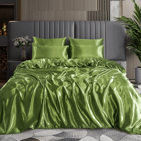 Silk Duvet Cover Set - Olive Green