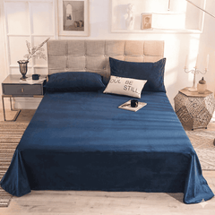 Velvet Bedsheet with 2 pillow covers - Dark Blue