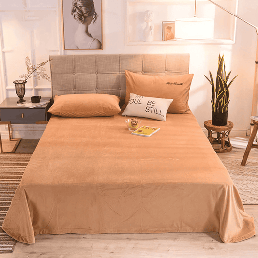 Velvet Bedsheet with 2 pillow covers - Khaki