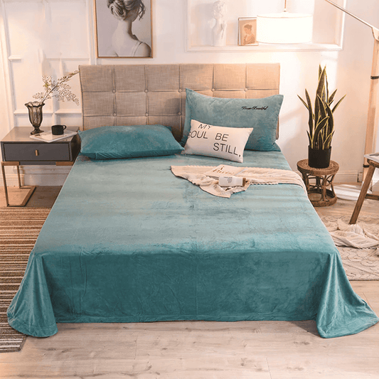 Velvet Bedsheet with 2 pillow covers - Ocean Blue