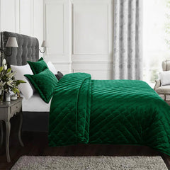Velvet Quilted Bedspread - Green 2