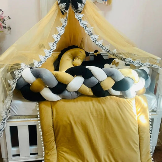 BabyCot BeddingSet Cloud Gold Black & Grey